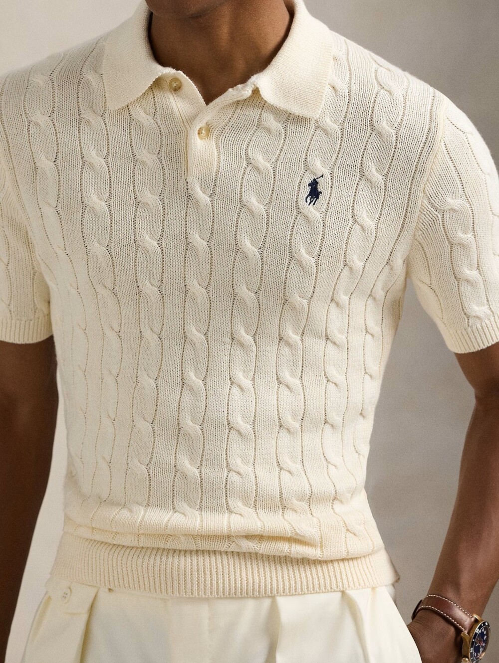 POLO RALPH LAUREN COTTON CABLE-KNIT POLO SWEATER XL